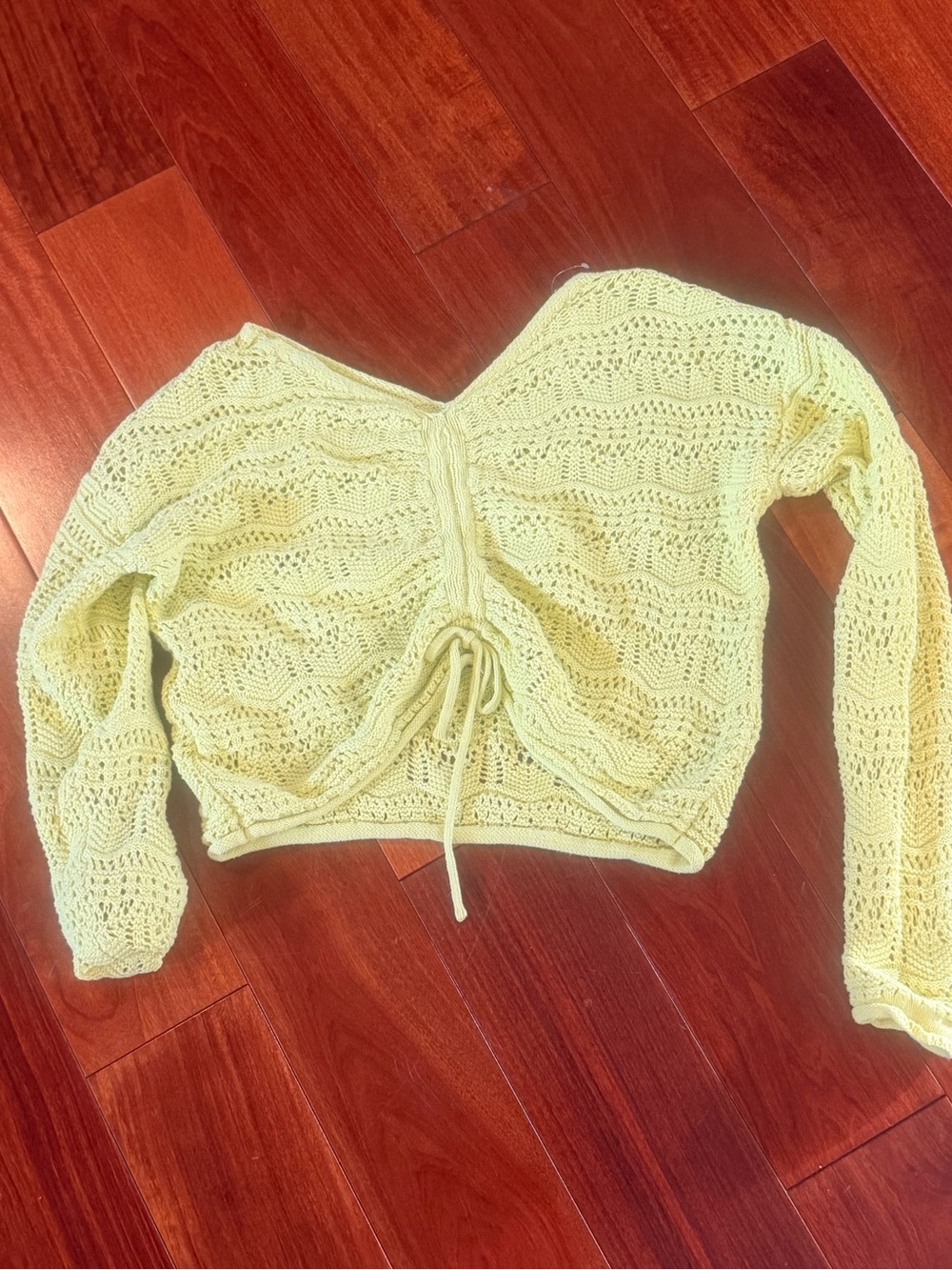 Jessica Simpson Light Yellow Crochet Drawstring Crop Top